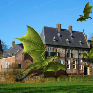 Draken vliegen rond het oude Kasteel Hernen