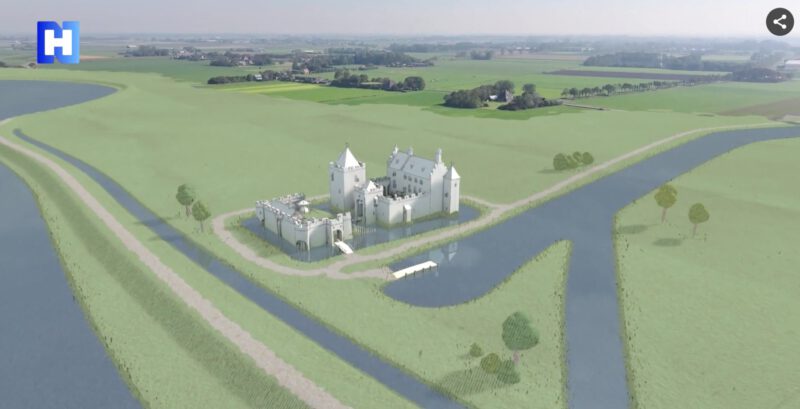 Impressie van het vroegere kasteel 'Huis te Nuwendoorn', tekening Marius Bruijn. (Beeld: Youtube / NH Nieuws )