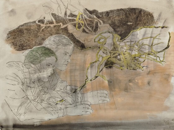 Marta & Slava, Zonder titel, 2025. Kleurpotlood en aquarel op papier, 51 x 60 cm. (via Kasteel Wijlre)